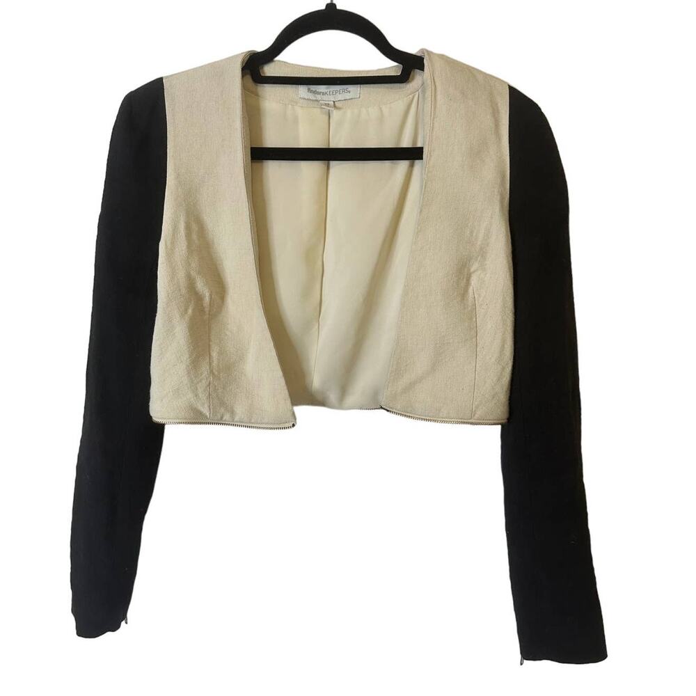 Finders Keepers Open Front Cropped Jacket Transitional Blazer Cream Black Sz XS